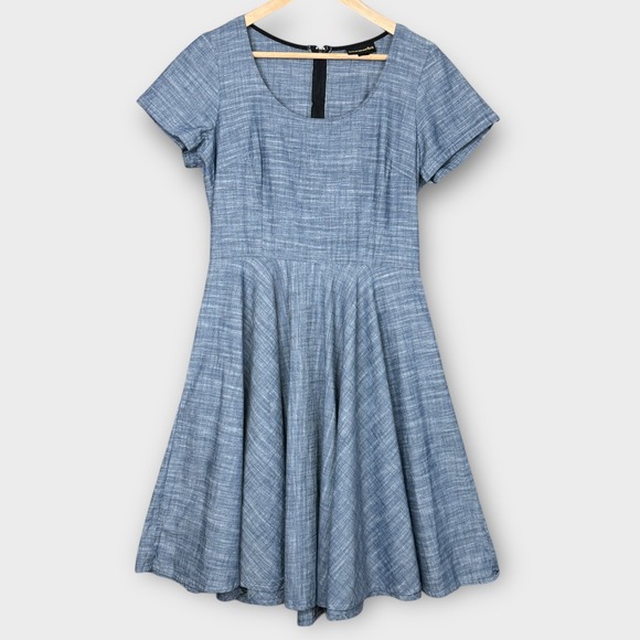 Nooworks Blue Textured Fit and Flare Dress Short Sleeve Scoop Neck USA Large - Picture 2 of 8